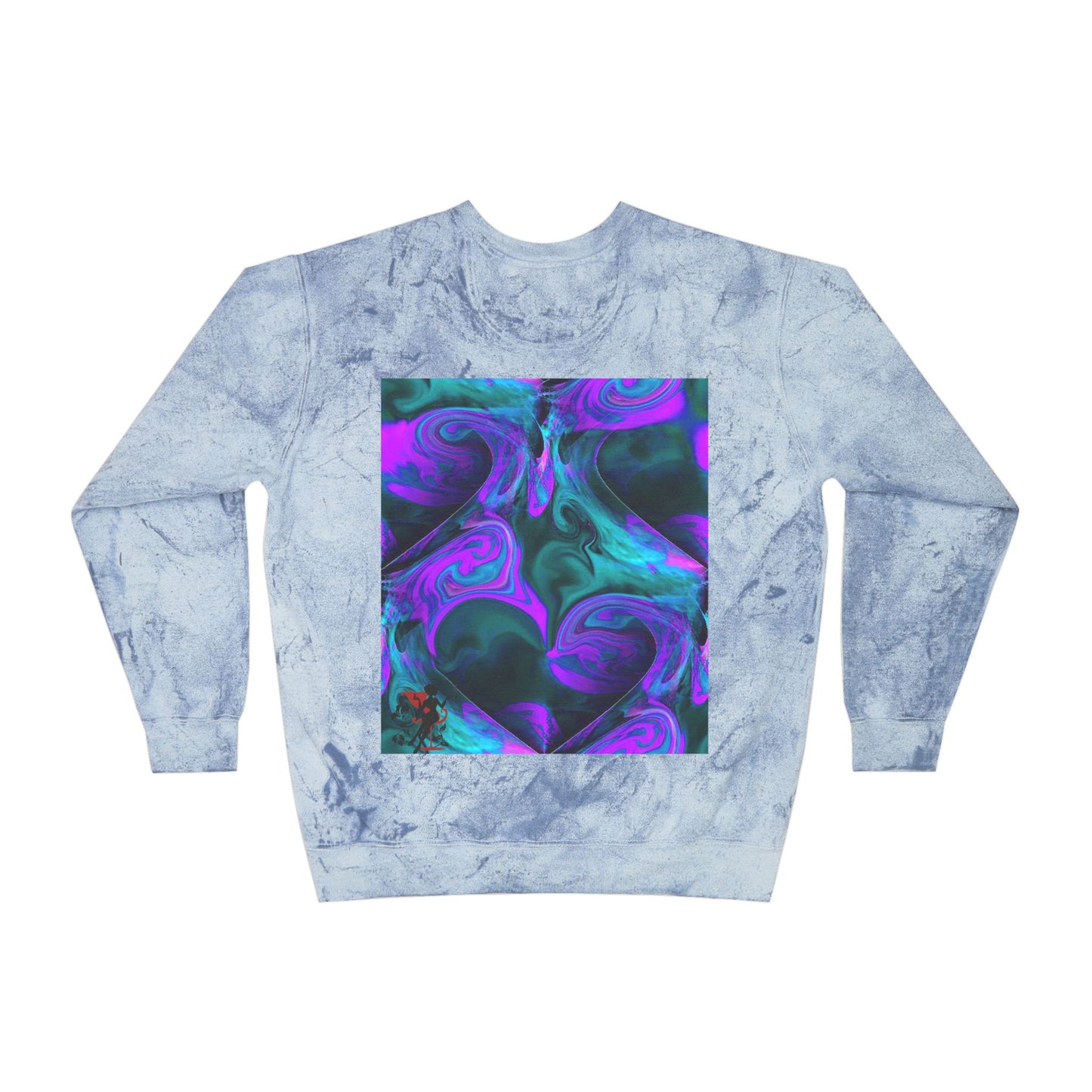 Unisex Color Blast Crewneck Sweatshirt with Abstract Purple Swirls