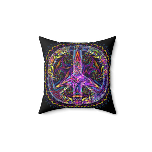 Pillow Cover - Psychedelic Neon Peace Sign Design