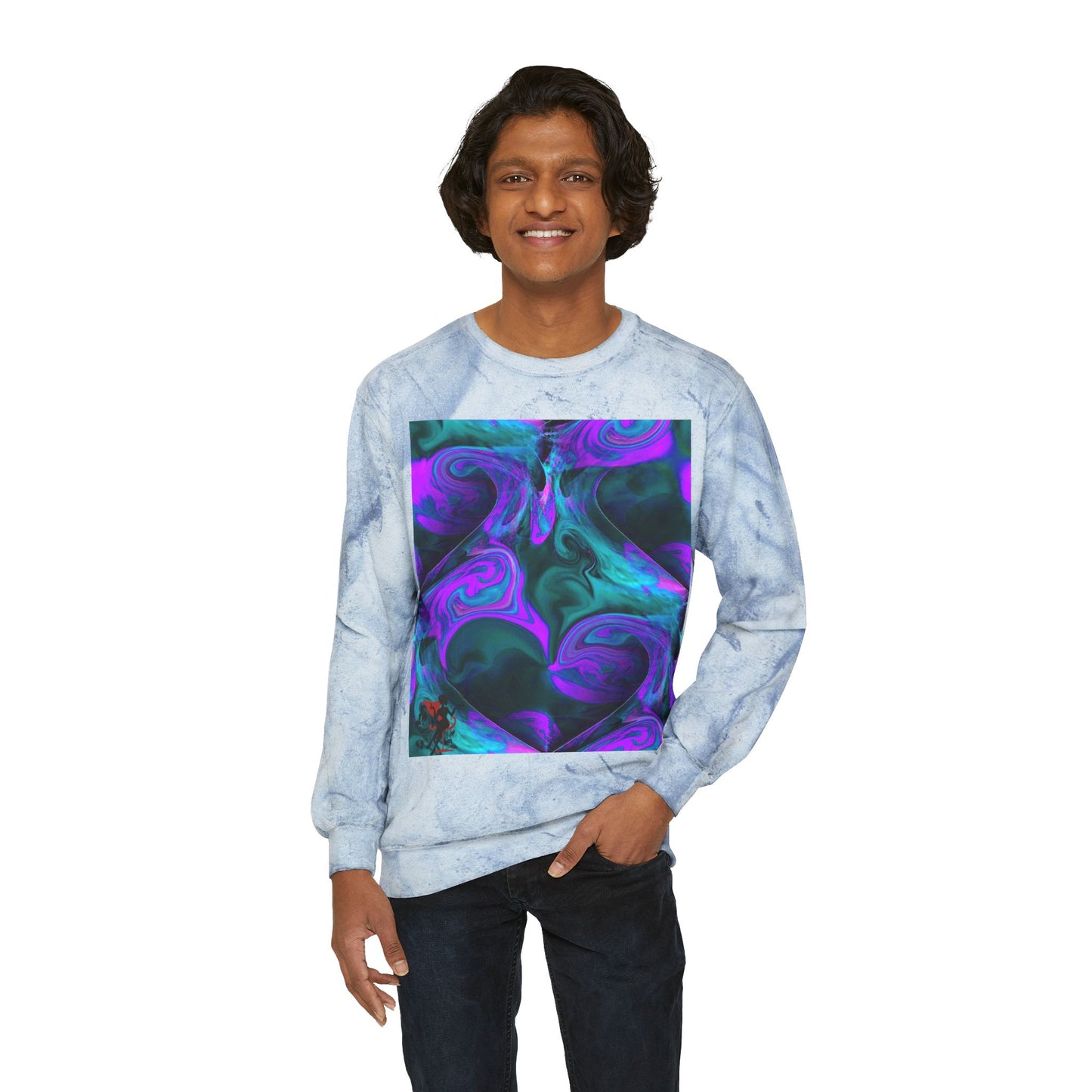 Unisex Color Blast Crewneck Sweatshirt with Abstract Purple Swirls