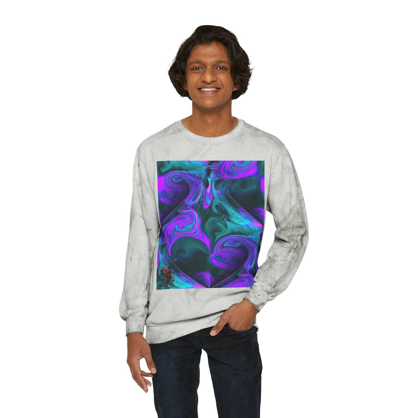 Unisex Color Blast Crewneck Sweatshirt with Abstract Purple Swirls