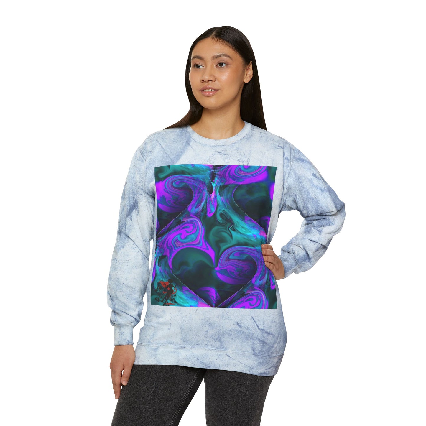 Unisex Color Blast Crewneck Sweatshirt with Abstract Purple Swirls