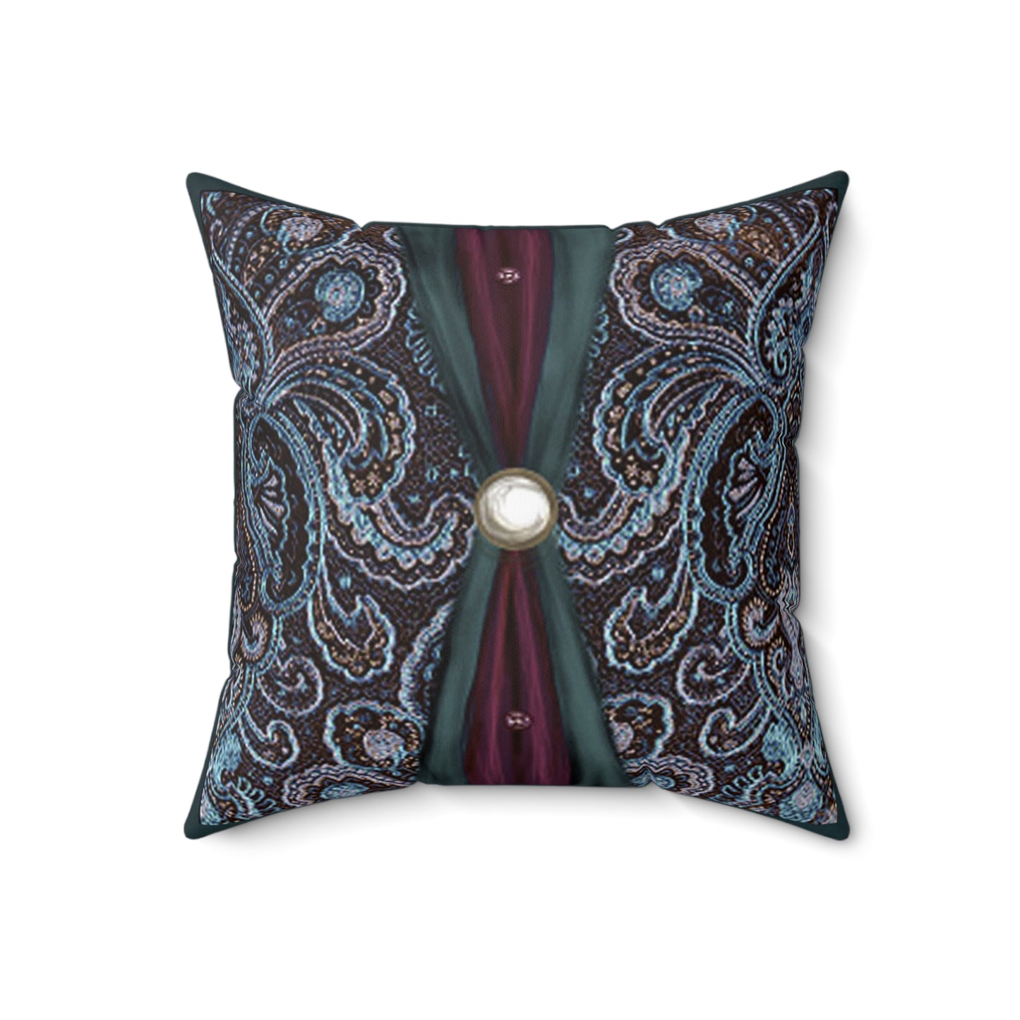 Square Pillow - Pasley Print Teal Blues, Burgandy, and Green