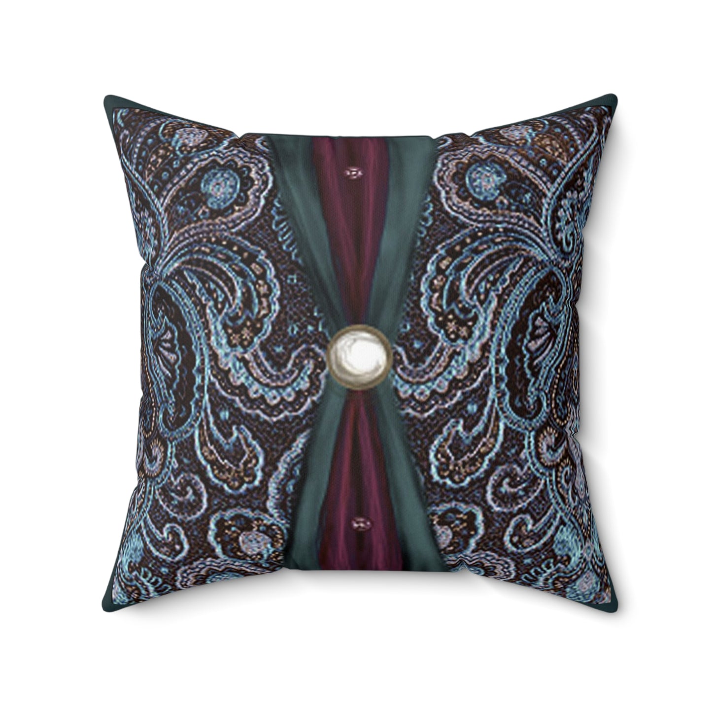 Square Pillow - Pasley Print Teal Blues, Burgandy, and Green