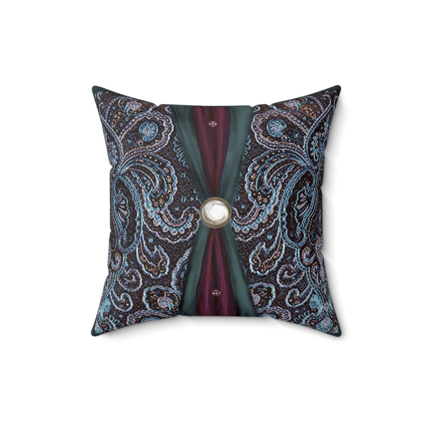 Square Pillow - Pasley Print Teal Blues, Burgandy, and Green