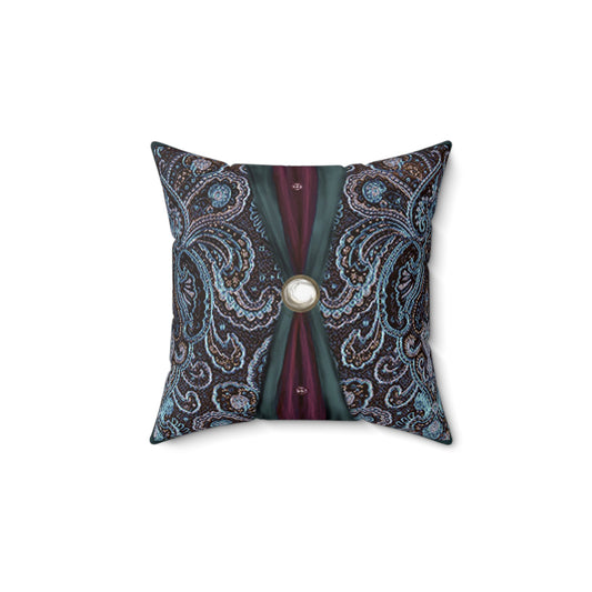 Square Pillow - Pasley Print Teal Blues, Burgandy, and Green