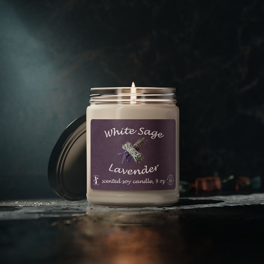 White Sage and Lavender Scented, Soy Candle 9oz